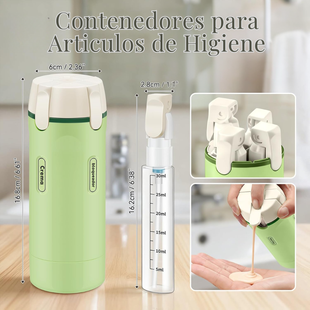 Botella multi-usos para viaje 4 en 1